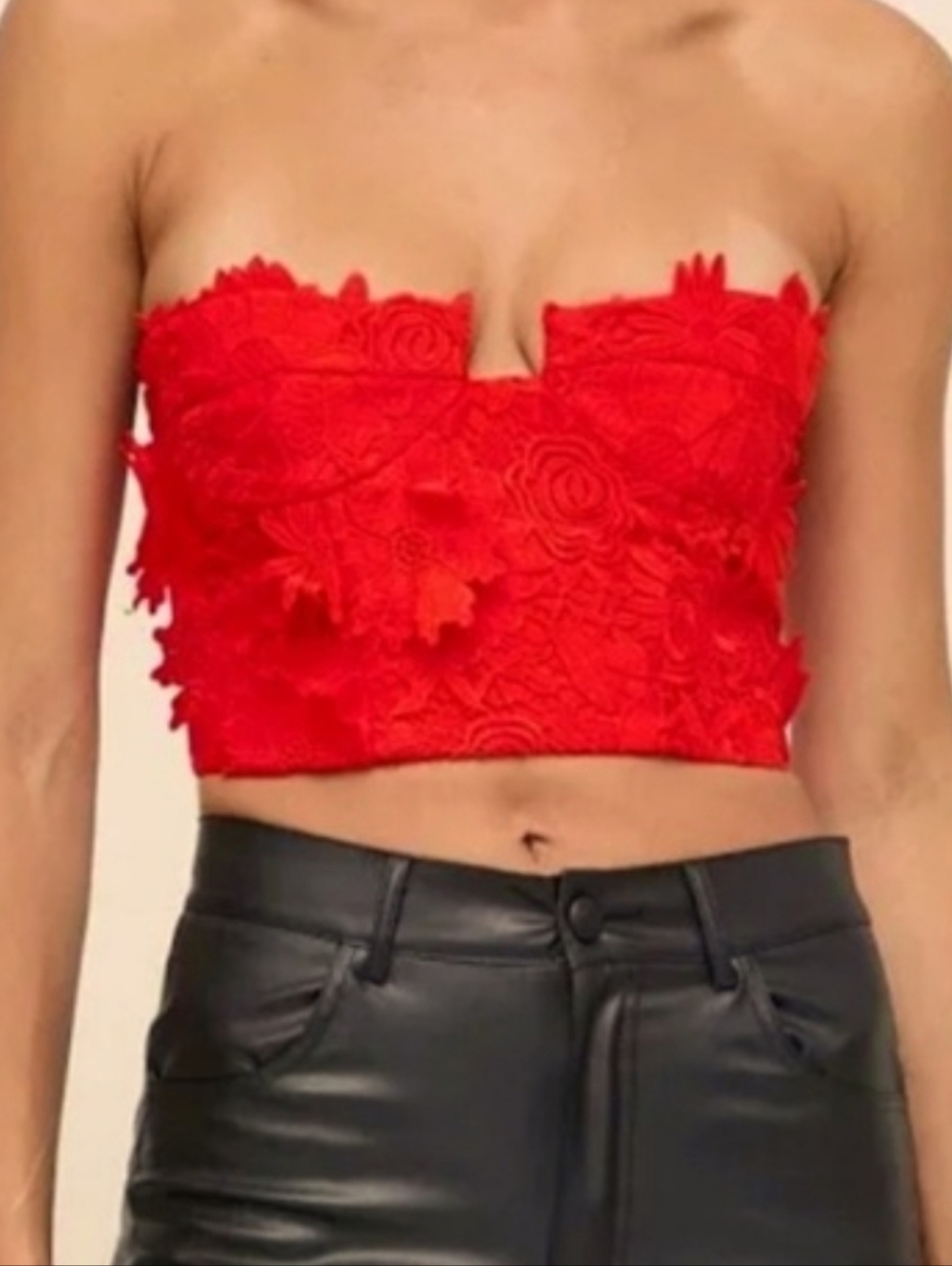 Bardot Revolve Brias Bustier NWT Fire Red Strapless Lined Embroidered lace Crop - Picture 15 of 16
